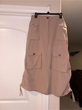 Albion Beige Cargo Midi Skirt with Front Pockets